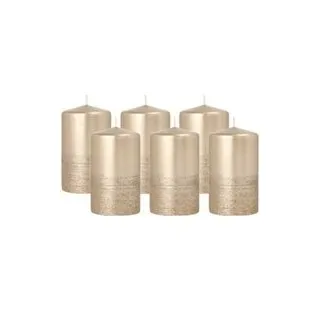 Stumpenkerze Papstar Safe Candle, bis zu 36 h, selbstlöschend, Ø 60 x H 100 mm, Paraffin, gold, 6 Stück