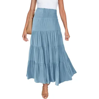 Rock Damen Sommer Faltenrock Damen Lang Plisseerock Elegant Elastisch Chiffon Rock Midi Sommerrock High Waist Strandrock