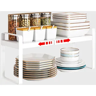 Erweiterbares Metallregal – Erweiterbares Küchenregal – Verstellbarer Organizer – Gewürzregal – Aufbewahrungsregal Für Küche, Theke, Speisekammer, Badezimmer (weiß)