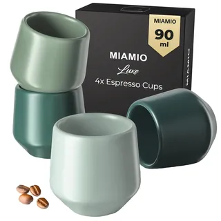 MIAMIO - Espressotassen/Mokkatassen, Keramik (4×90ml) - Luxe (Evergreen) | Keramik Espressotassen Set ohne Henkel, dickwandige Mokkatassen für Espresso und Mokka, 4er-Set - spülmaschinenfest