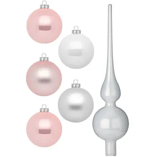 MAGIC by Inge Weihnachtsbaumkugel Noble Rose, Weihnachtsdeko, Christbaumschmuck (46 St), Christbaumkugeln aus Glas, 45 Kugeln Ø ca. 4-6 cm, inkl. Spitze 28 cm rosa