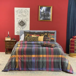 Belum Bettbezug Harry Potter, Bettbezug mit Knöpfen, 100% Baumwolle, Modell Hogwarts, Karo Farben für 180 cm Bett (260 x 240 cm)