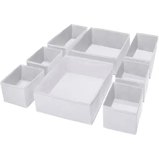 Puricon 8er-Set Aufbewahrungsbox Stoff Schubladen-Organizer Ordnungssystem für Kleidung faltbare Aufbewahrungskisten Set Boxen für Kleiderschrank Schlafzimmer -Weiß