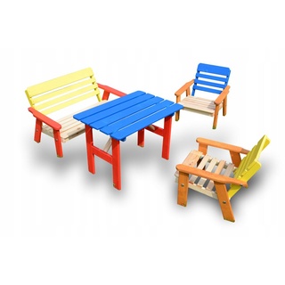 Kinder Gartenmöbel Set Garten- und Picknicktisch für Kinder + 2 x Stuhl + Bank Kinderstühle Kindertisch Kinderbank