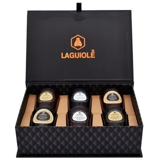 Brise Home Duftkerze Laguiole Duftkerze Set Honig Amber mit Feuerzeug Coffret Apothecary (Kerzenset, 6-tlg., Set bestehend aus Duftkerze und Feuerzeug), Edles Duftkerzen Geschenkset mit Honig Amber Duft und Feuerzeug schwarz