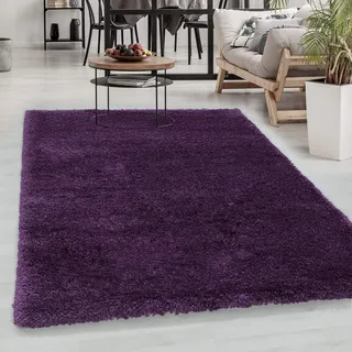 Carpetsale24 Shaggy Hochflor Teppich Lila 80x150 cm Extra Weich & Waschbar - Jute Rückseite für Fußbodenheizung, Einfarbig & Flauschig für Wohnzimmer & Schlafzimmer