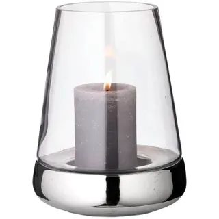 EDZARD Windlicht Kerzenglas Bora mit glattem Fuß, Glas und Keramik, Höhe 28 cm, Durchmesser 18 cm