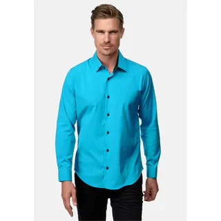 Langarmhemd RUSTY NEAL, Herren, Gr. XXL, EURO-Größen, blau (türkis), 60% Baumwolle, 37% Polyester, 3% Elasthan, unifarben, Hemden, mit trendigem Farbkontrast