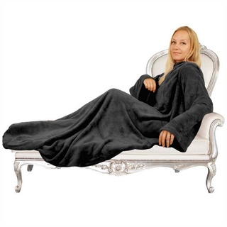 BestLivings Kuscheldecke mit Ärmel 130 x 180 cm und 68 cm Ärmellänge in Anthrazit für Kinder und Erwachsene, TV-Decke