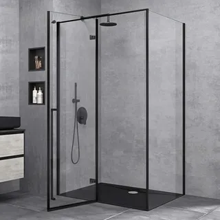 SoGood doporro Duschkabine Duschabtrennung 90x120x195cm Eckdusche schwarz ESG-Sicherheitsglas Klarglas inkl. beidseitiger Easy-Clean-Beschichtung