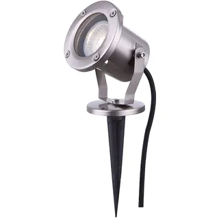 LED Gartenleuchte GU10 mit Erdspieß Außenstrahler Gartenstrahler IP65 Strahler Außen Edelstahl, mit schwenkbarem Spot, 1x 4,8W 400Lm warmweiß, DxH 9,8x30,5 cm