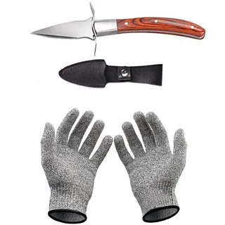 Hondex Set mit Austernmesser und Schnittfeste Handschuhe Austernöffner und Schnittschutzhandschuhe für Muscheln oder Hartkäse geeignet - Oyster Knife (Küche, Gartenarbeit, DIY) (Groß)