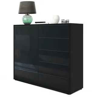 Vladon Kommode, Schwarz Hochglanz, Holzwerkstoff, 79x74x36 cm, Wohnzimmer, Kommoden & Sideboards, Kommoden