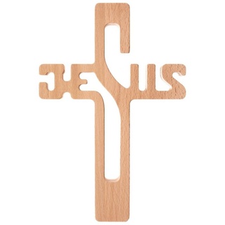 Luda Studio Wanddekoobjekt, Hölzernes hängendes Kreuz 22 cm Aufschrift JESUS beige