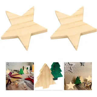Oblique Unique® 2 Holz Figuren zum Bemalen Sterne Tannenbäume zum Basteln als Tisch Fenster Deko für Weihnachten DIY Dekoration (Sterne - Natur)