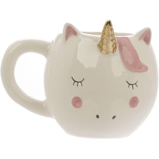 Süßer außergewöhnlicher 3D Einhorn Kaffeebecher - XXL 320 ml - Keramik Tasse - Kawaii - weiß/rosa - goldenes Horn