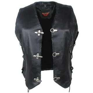 EURO STARS Damen Schnallen Lederweste mit Seiten Schnur Schwarz, Leather Vest black (2XS, Schwarz)