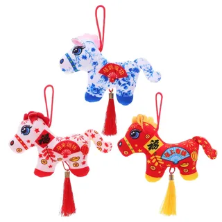 Warmhm 3er-Set Chinesisches Neujahr 2026 Pferd Deko: Jahr des Pferdes 2026 Glücksbringer Plüsch Anhänger Auto Feng Shui Maskottchen Chinesische Deko Geschenk 13,5cm