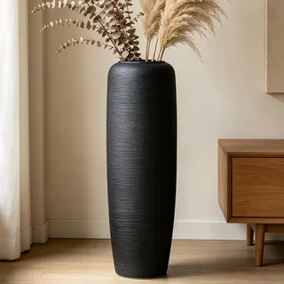 JIDOFUE Schwarz Boho Bodenvase aus Keramik, 60 cm, Rustikale Vintage Vase für Wohnzimmer Dekoration, Pampasgras oder Trockenblumen, Perfekt für Regale und Tische