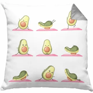 Trendation Avocado Yoga Pose Kissen mit Füllung 40x40 Geschenk Gym Workout Niedlich Gym Exercise (Grau)