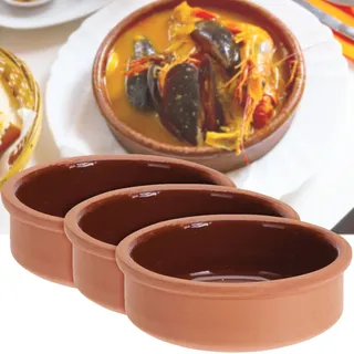 Tapas Schalen Set 3 Stück Ø 12x4cm - Terracotta mit glasierter Innenseite für mediterrane Gerichte & Snacks - Robust, langlebig & leicht zu reinigen