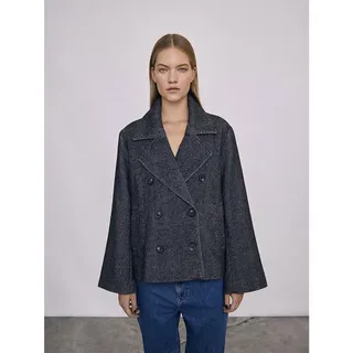 Object Keily Jacke - Medium Grey Melange / Pattern Black Herringbone - 42