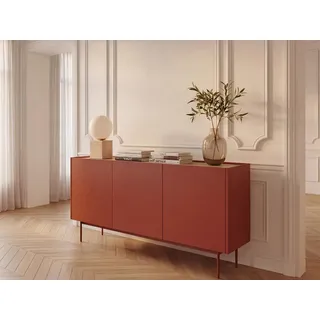 Compleo Kommode dreitürig, Tischplatte- Eiche Linea, Füße aus Metall (ZOTI), skandinavisches Design rot
