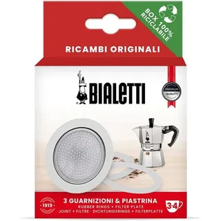 Bialetti Dichtungsring für Moka Express 3/4 Tassen Set 3 Dichtungen + 1 Filter