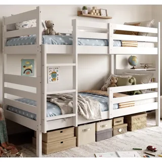Interbeds Etagenbett 90x190 cm in Weiß mit Lattenrost Kinderbett aus Holz | Hochbett, ohne Schublade, lackiert, Lattenrost, Jugendbett, Kinderbett, für 2 Personen, teilbar, 2 Einzelbetten