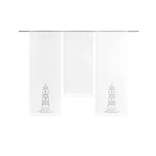 Design Mini Flächenvorhang Set weiß Bestickt Leuchtturm grau Schiebegardine 4142-01