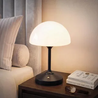Dawnwake Pilzlampe Tischlampe Kabellos, 5000mAh Touch Dimmbare Akku Tischlampe für Schlafzimmer, Kleine Nachttischlampe Lampe für Schlafzimmer Wohnzimmer, Schwarz