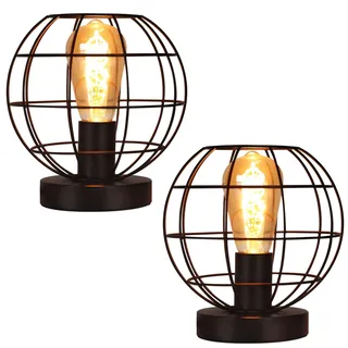 ZMH 2ER Tischlampe Vintage Tischleuchte Schwarz - Retro Nachttischlampe Lampe E27 Fassung aus Metall Industrial Deko für Wohnzimmer Kinderzimmer Schreibtisch Schlafzimmer - Max 40W - Ohne Leuchtmittel