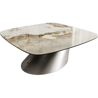 DELIFE Couchtisch Edge, Boot 90x90 cm Keramik Minas Melange Conis Edelstahl gebürstet beige 90 cm x 34 cm x 90 cm