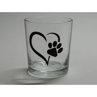 Lichtidee Teelicht Glas Windlicht Tischlicht print mit Herz mit Pfote Handmade Unikat Ostern Muttertaggeschenk, Höhe 8cm,