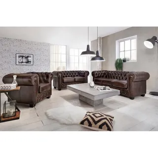 Woodkings Chesterfield Couch Leder 3-Sitzer Braun