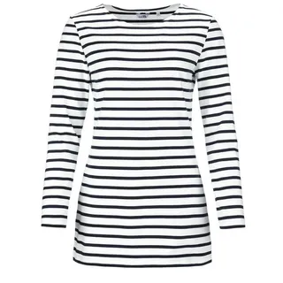 modAS Langarmshirt 25908 Damen Long-Shirt Streifen Maritim - Gestreiftes Langshirt Baumwolle blau|weiß 48