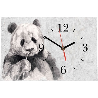 Homeyourself LAUTLOSE Designer Tischuhr Panda grau Standuhr modern Dekoschild Bild 30 x 20cm