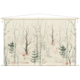 Bilderdepot24 Wandteppich Kinderzimmer modern Wald Natur Tiere Schmetterlinge beige, rechteckig, Höhe: 2.6 mm, großes Wandbild aus Natur-Baumwolle Wandbehang Stoffbild Tuch Wollseil beige 185 cm x 125 cm x 2.6 mm