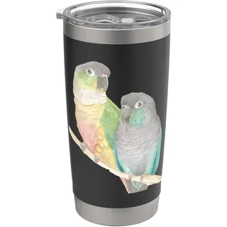 Pärchen Liebhaber Grün Wangen Conure Papagei Aquarell Malerei Doppelwandiger Edelstahl-Thermobecher