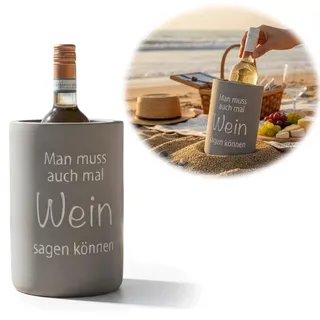 LS-LebenStil Beton Weinkühler 21x13 cm Shabby Grau mit Spruch "Wein" Flaschenkühler Sektkühler Handgearbeitet | perfekt zum Kühlen von Flaschen - Grau