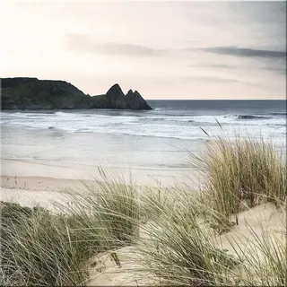 artissimo Glasbild 30x30 cm Strand und Meer Dünen mit Strandgras AG2075A – Bild aus Glas, natürliches Strandbild & Wanddeko quadratisch