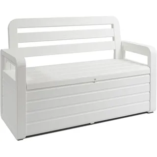 Toomax Foreverspring Truhe mit Sitz für 2 Personen, 270 Liter, Kunststoff, Holzoptik, weiß, Maße: 132,5 x 58 x 89 cm