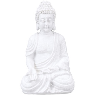 Relaxdays Buddha Figur sitzend, 17,5 cm hoch, Garten Dekofigur, wetterfest & frostsicher, Dekoskulptur Wohnzimmer, weiß