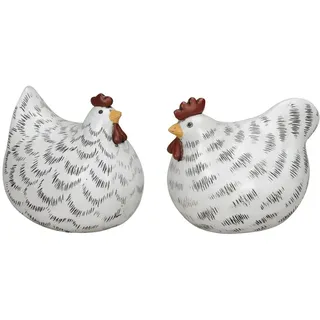 Hahn Henne weiss/schwarz Polyresien 2fach sort. Landhaus H8,5cm Ostern Deko