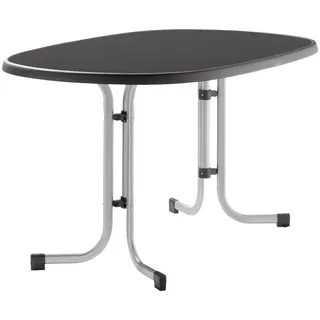 Sieger Gartenklapptisch, Anthrazit, Graphit, Metall, oval, Rundrohr, Sternfuß, 90x72x140 cm, klappbar, platzsparend, Freizeit, Campingzubehör, Campingtische