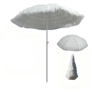 XUQQU Sonnenschirm Weiß 2,0 m, Kippbarer Strohschirm Hawaii, Großer Bastschirm, Gartenschirm Höhenverstellbar, Sonnenschutzschirm für Terrasse, Strand, Balkon, Ohne Ständer