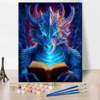 TISHIRON Drachen Malen nach Zahlen Erwachsene, DIY Fantasietiere Acryl Malen nach Zahlen Sets auf Leinwand für die Wanddekoration zu Hause 40 x 50 cm (ohne Rahmen)