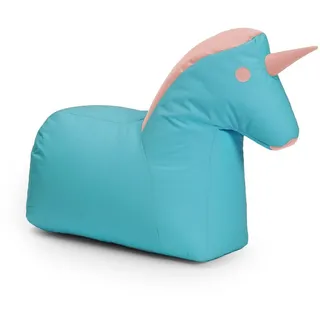 Lumaland Sitzsack Kinder Einhorn Kissen Tier 85x70x45 cm, kuscheliges Sitzkissen, Unicorn Motiv, pflegeleicht blau
