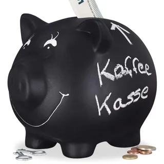 Relaxdays Sparschwein, zum Beschriften schwarz