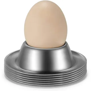 Flexzion Eierbecherhalter-Set aus 6 Stück – Edelstahl Eierbecher Teller 6 Stück Serviergeschirr Geschirr Halter Zubehör für hart weich gekochte Eier Löffel Frühstück Brunch Küche Restaurant Display